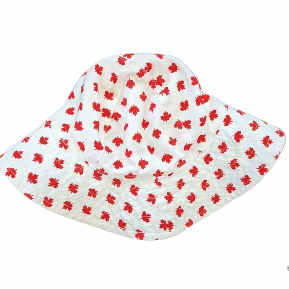 White and red maple leaf Canadian sun hat - Picture 1 of 2
